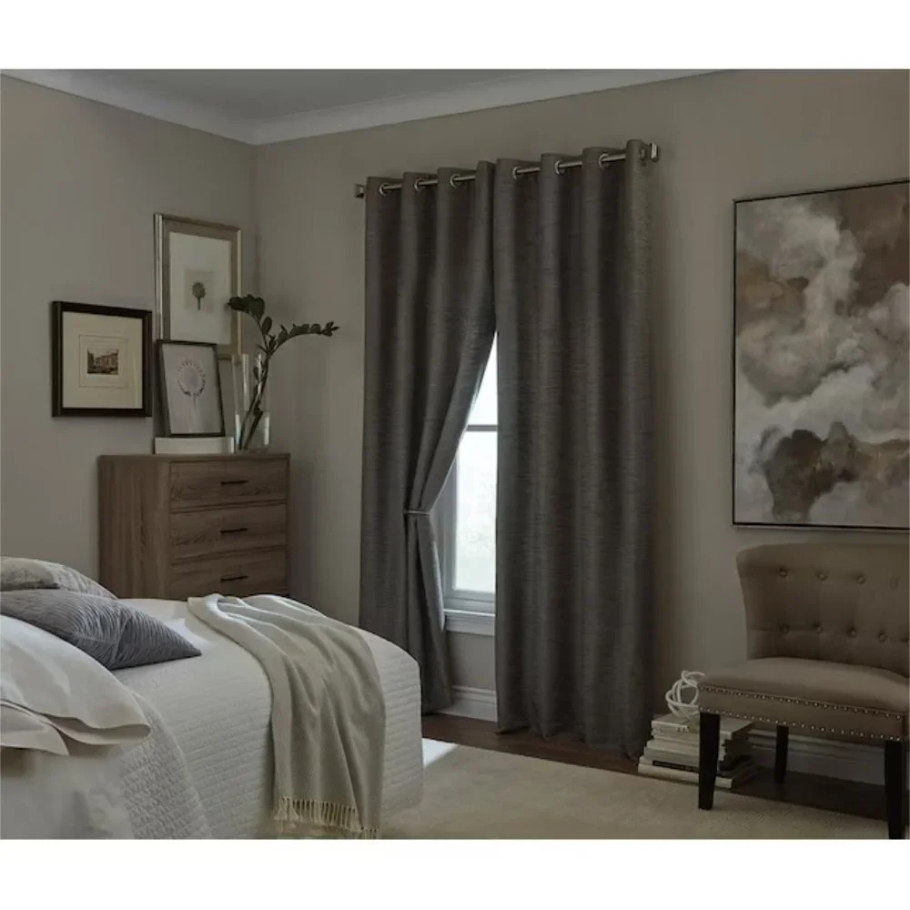 Yaman Charcoal Room Darkening Thermal Lined Grommet Single Curtain Panel